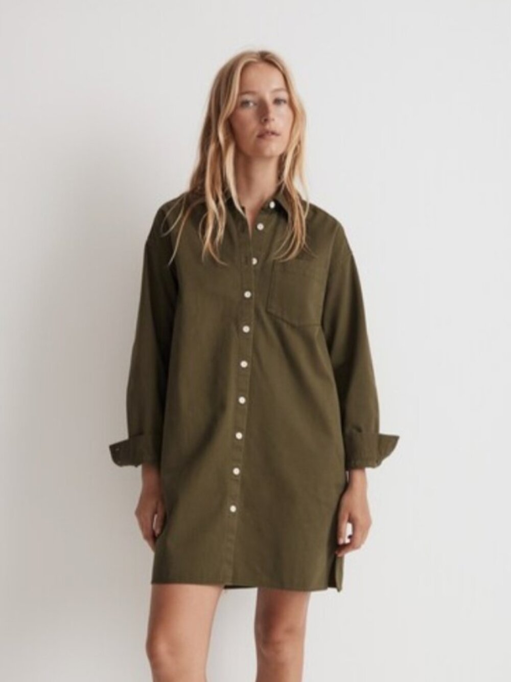 Madewell Mini Shirt Dress in Loden (Olive Green) 100% cotton NWOT size small